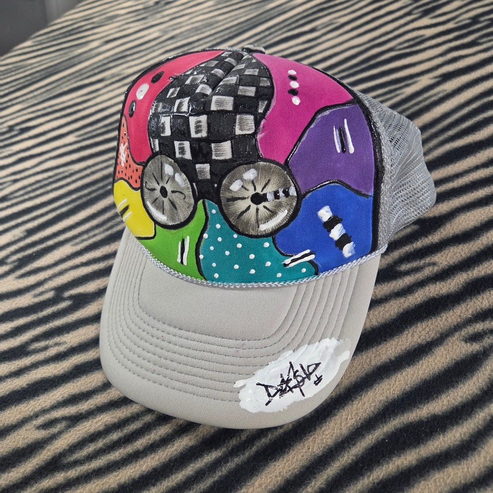 NWT Daniela SV Art Hand Painted Trucker Hat OOAK Signed Daniela Sanchez Vegas